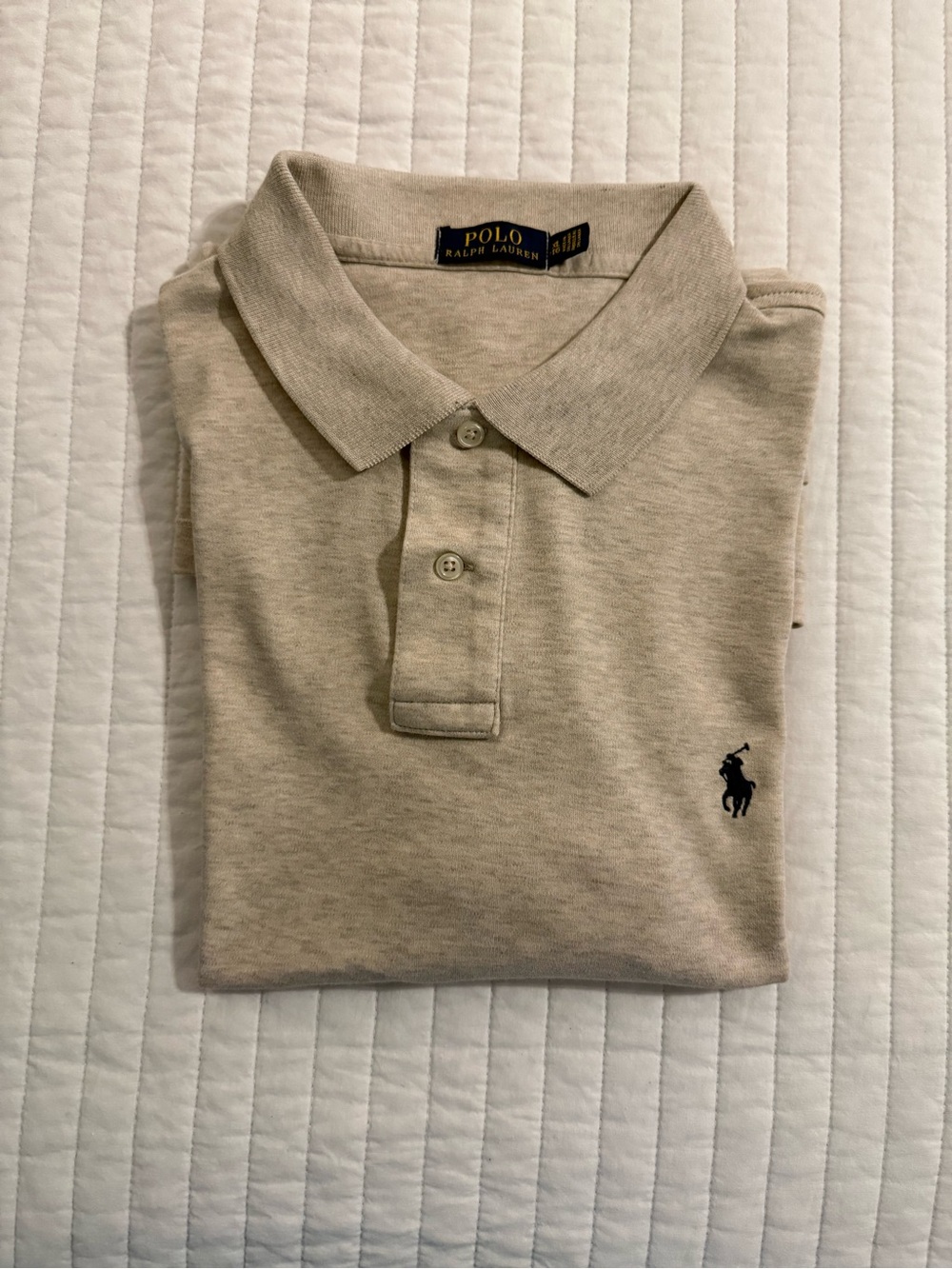 XL Polo by Ralph Lauren Beige Polo Shirt with Navy Logo